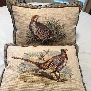 Needlepoint Quail and Pheasant Pillows